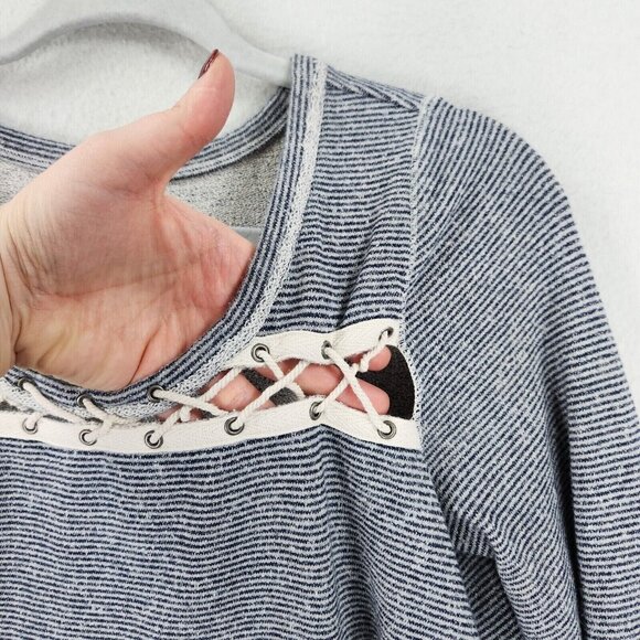 Free People Shirt Womens Small Blue Striped Lacey Love Knit Babydoll Pullover - Picture 3 of 12